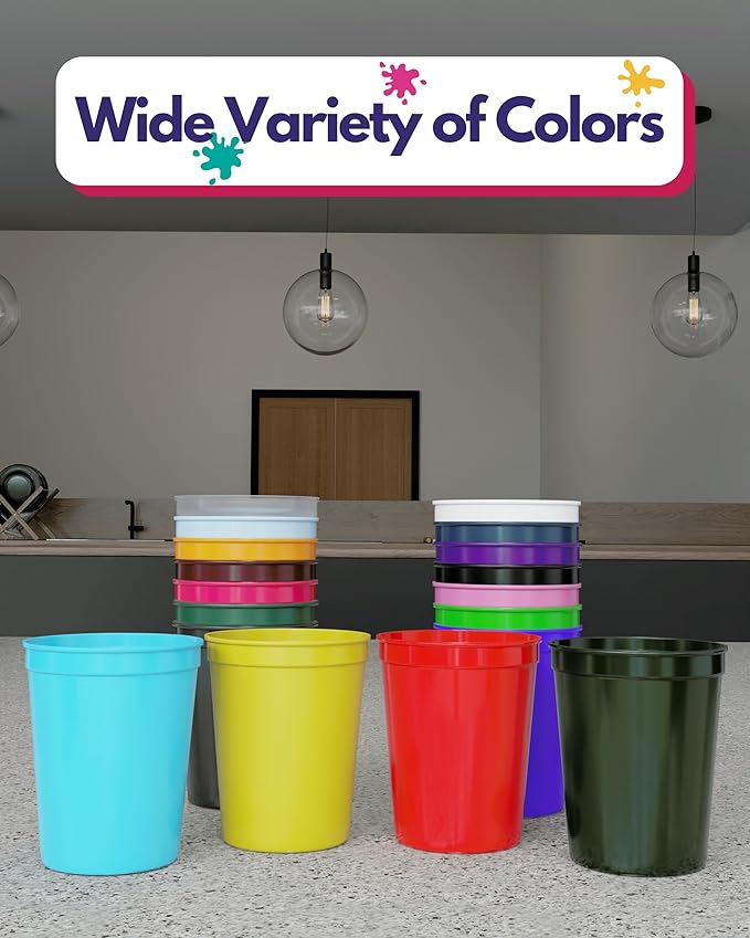 PartyPrints 100 Pack 16 oz Pink Reusable Blank Plastic Cups, Stadium Cups Bulk - Image 5