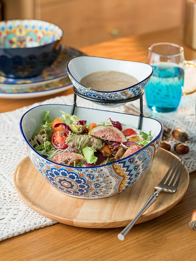 YHOSSEUN Chip and Dip Serving Set, 2 Tierd Serving Bowl Set | Ceramic Chip Dip - Image 3