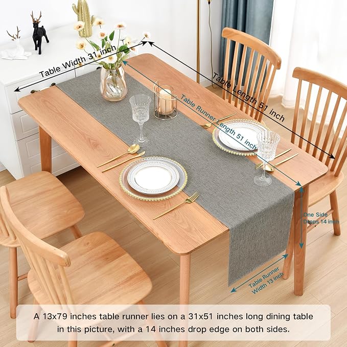Faux Linen Table Runner Water Resistant 13 x 72 in, Coffee Table Runner - Image 2