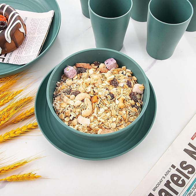 32 Pcs Teal Wheat Straw Dinnerware Set - Image 3