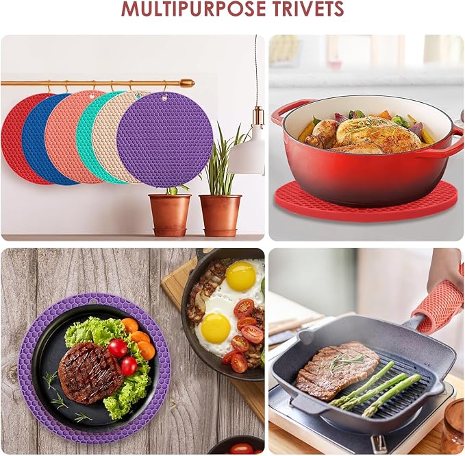 6 Pack Silicone Trivets for Hot Pots and Pans, Extra Large Non-Slip & Heat - Image 3