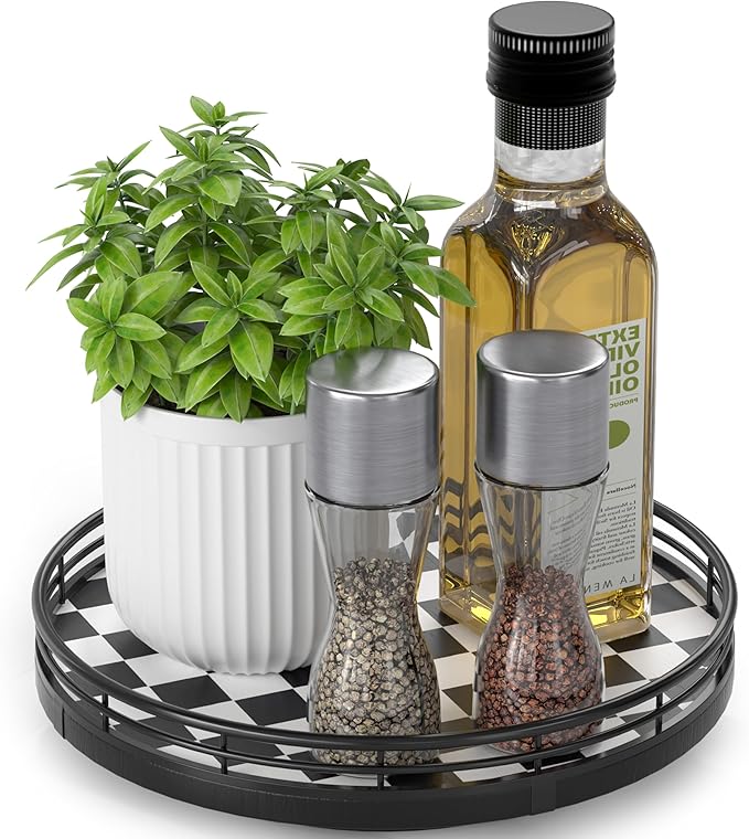 AMH 9-Inch Black and White Checkerboard Lazy Susan by AMH