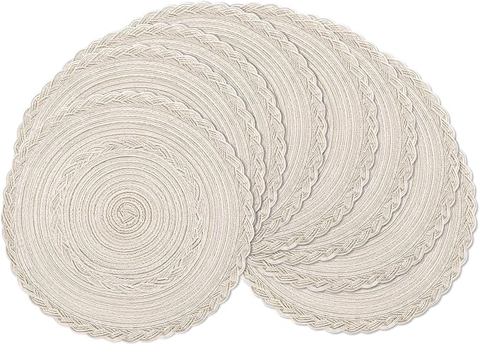 SHACOS Boho Round Placemats Set of 8 Braided Border Round Place Mats 15 inch by SHACOS