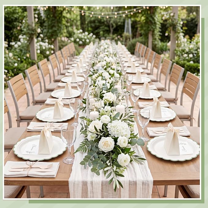 NatNarr 30 Pk Sage Green Paper Plates 9" Scalloped Green White Party Plates | - Image 7