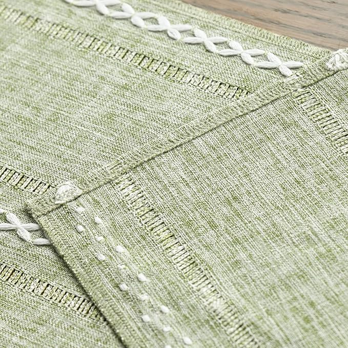 Artoid Mode Sage Green Rustic Cotton Linen Table Runner, Seasonal Embroidered - Image 5