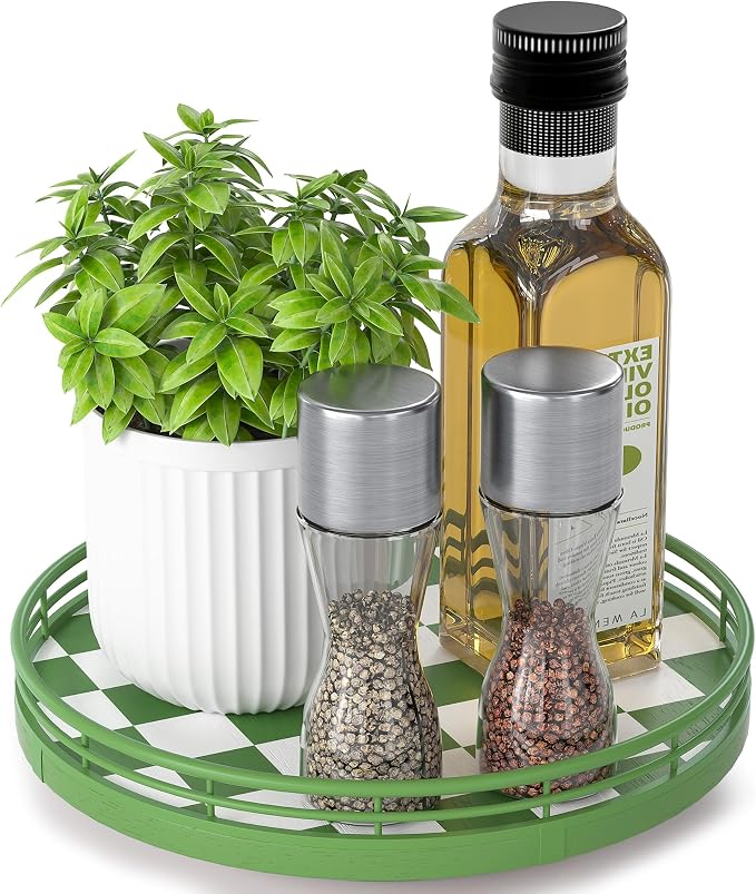 Green and White Checkerboard Lazy Susan by AMH
