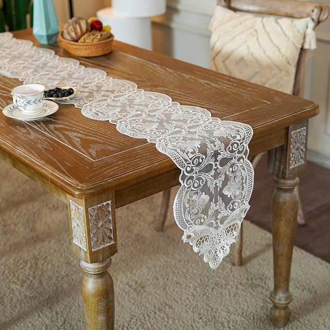 ARTABLE Off White Lace Table Runner Macrame Dresser Scarf Modern 10x70Inch | - Image 3