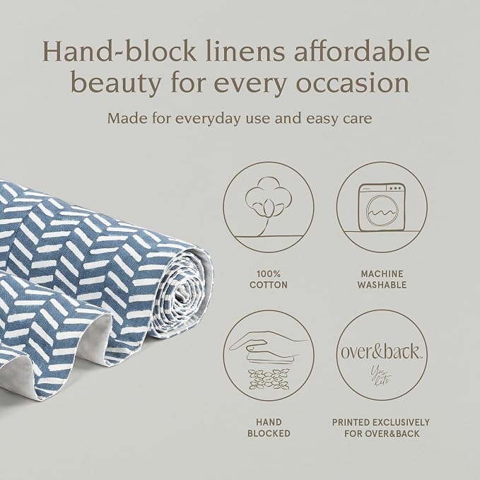 Over&Back 18x90 Hand-Blocked Printed Cotton Table Runner - Image 2