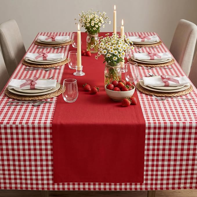 Solino Home 100% Pure Linen Table Runner Red, Fete 14 x 144 Inch Longch | Table - Image 4