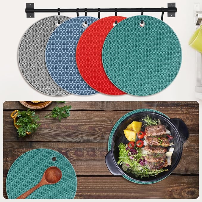 4 Pack Silicone Trivets for Hot Dishes, Dark Green Silicone Hot Pads Trivet for - Image 6