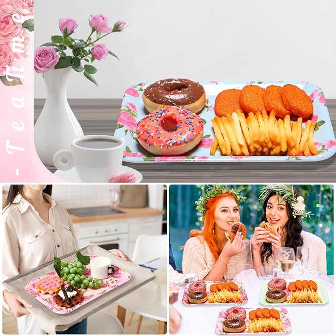 4 Pieces Serving Trays Melamine Platters Reusable Rectangle Party Trays - Image 5