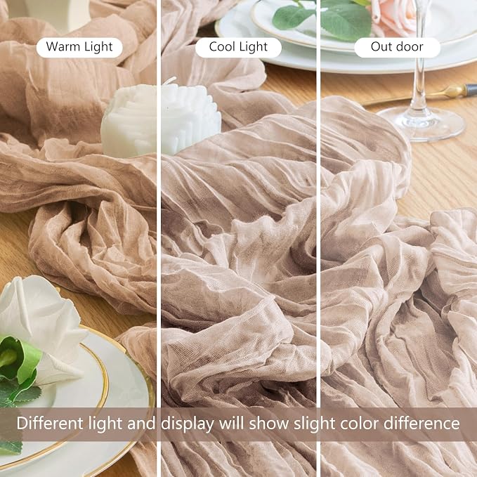 Cheesecloth Table Runner Nude Pink 10FT Boho Gauze Runner, 2 Pack | 120 Inch - Image 8