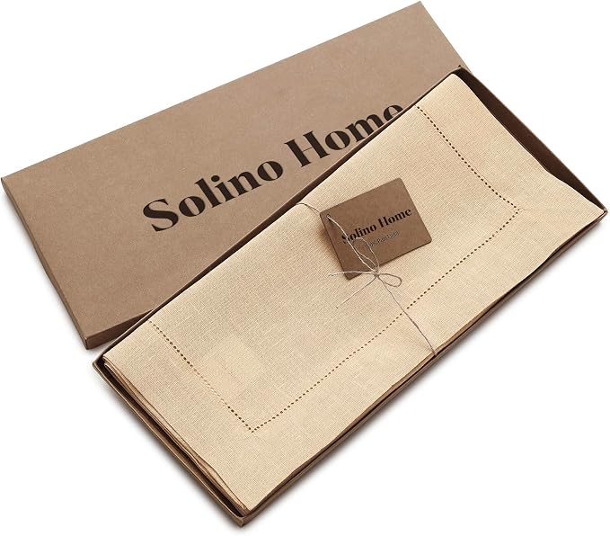Solino Home 100% Pure Linen Dining Table Runner Beige Hemstitch, 14 x 60 in | - Image 6