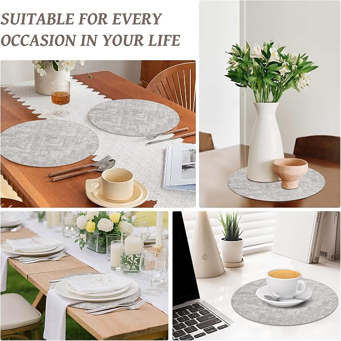 13" Round Placemats Set of 12, Reversible Faux Leather Heat Resistant Table Mats - Image 7