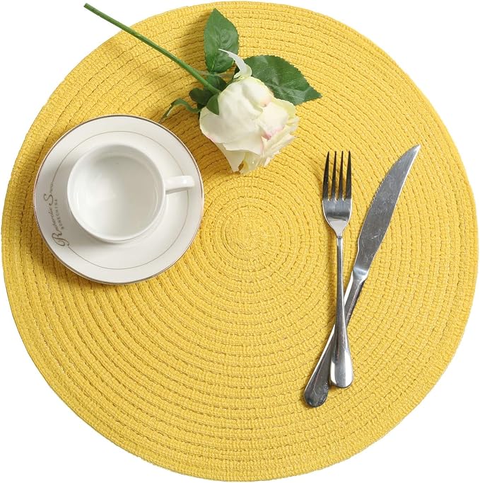 SHACOS Round Braided Placemats Set of 8 Washable Table Mats 15 inch Round - Image 6