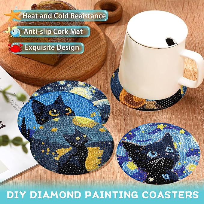 Ekuxom 8 Pcs Cat Diamond Art Coasters Kits - Image 3