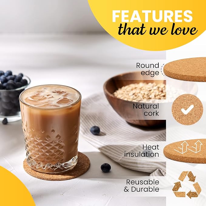 Noe & Malu 4-Inch Round Absorbent Natural Cork Coasters, cups and mugs. - Image 5