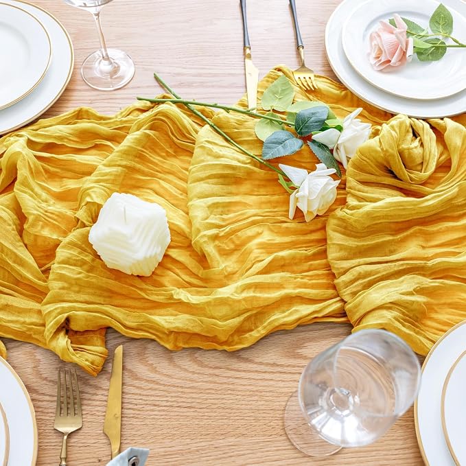 Cheesecloth Table Runner Gold 10FT Boho Gauze Runner - Image 5