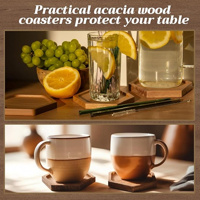 Zhehao 16 Pcs Acacia Wood Coasters Bulk 4 Inch Wooden Stackable Reusable Drink - Image 6