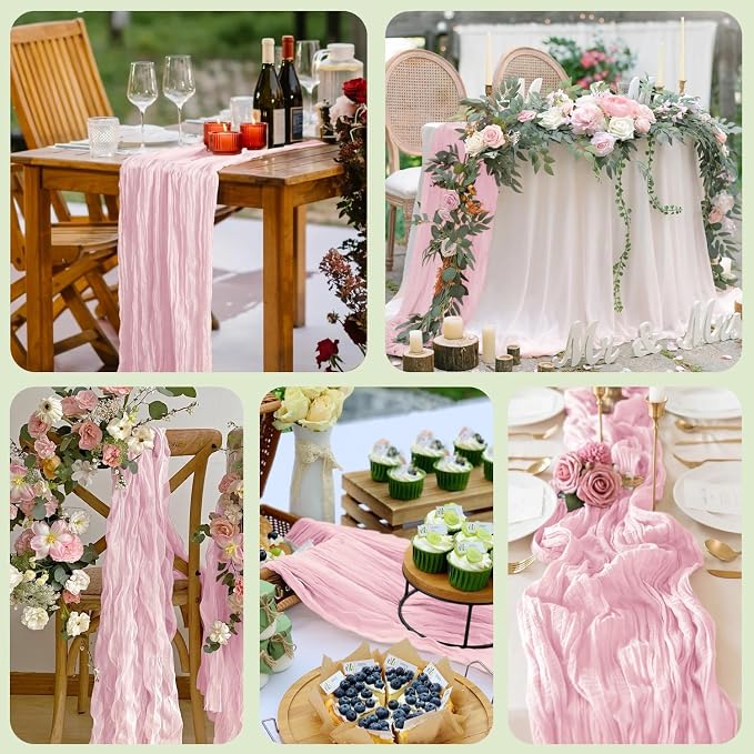 Cheesecloth Table Runner Blush Pink 10FT Boho Gauze Runner, 3 Pack | 120 Inch - Image 7