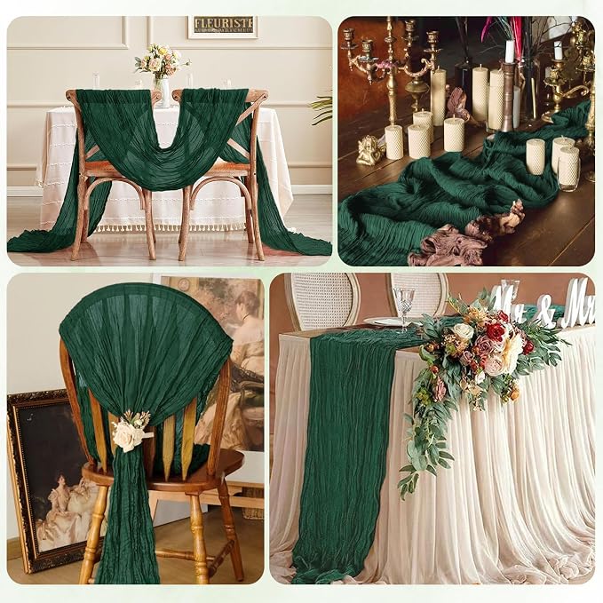 6 Pack Emerald Green Cheesecloth Table Runner 17x108 Inch Semi Sheer Boho Gauze - Image 7