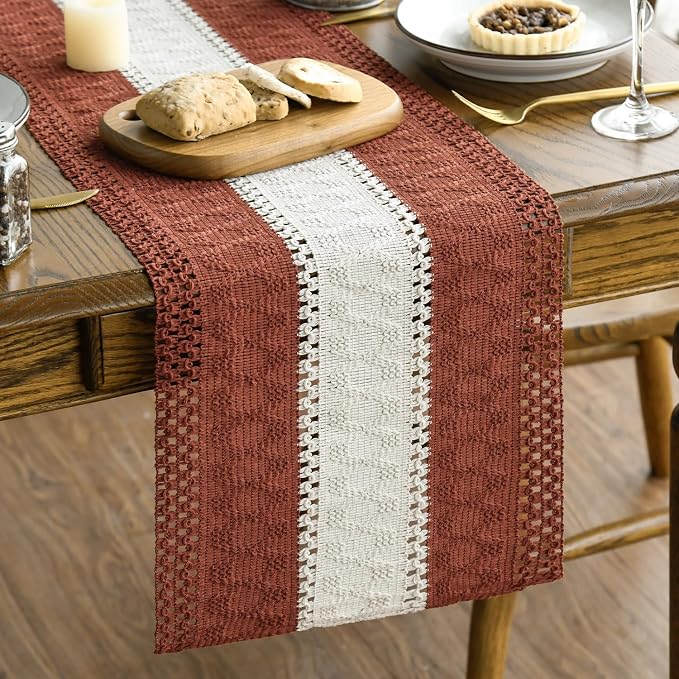 Artoid Mode Caramel Farmhouse Woven Table Runner 12x72 Inch | Holiday Rustic by ArtoidMode