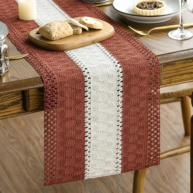 Artoid Mode Caramel Farmhouse Woven Table Runner 12x108 Inch | Holiday Rustic by ArtoidMode