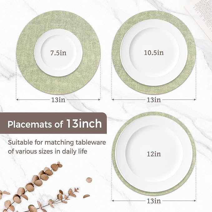 13" Round Placemats Set of 8, Reversible Faux Leather Heat Resistant Table Mats - Image 2