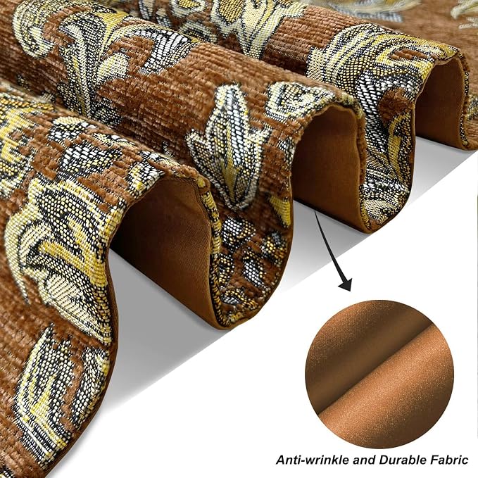 Vintage Table Runner 13x98 Premium Chenille Caramel Euro Floral Pattern | - Image 6