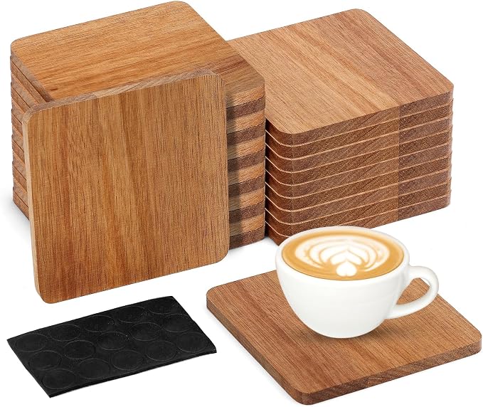 24PCS Wood Coasters Square Wooden Coaster by AFOROEOA