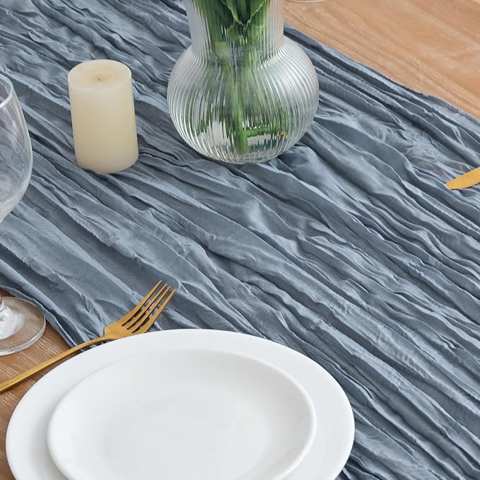 Asee'm 2pcs Cheesecloth Table Runner 120 Inches Dusty Blue Boho Gauze Cheese - Image 3