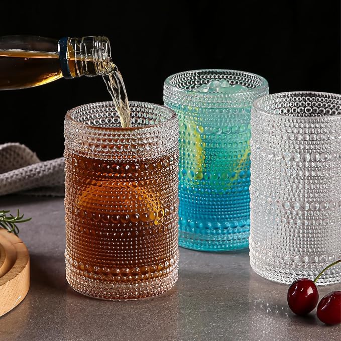 Amyoole Hobnail Drinking Glasses Set of 6, 15oz Bar Tumbler Glassware | Clear - Image 7