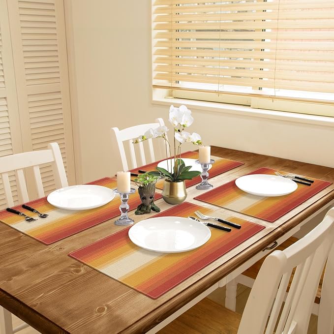 Emvency Farmhouse Placemats Set of 4, 12x18 Inch, Geometric Striped | Retro - Image 5