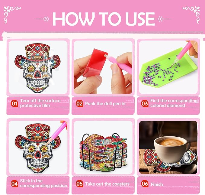 Sugar Skull Diamond Art Coasters - Image 5