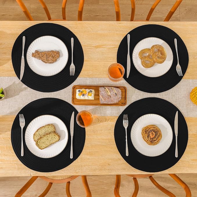 SHACOS Black Round Placemats Set of 12 Heavy Cotton Polyester Woven Braided - Image 9