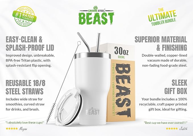 BEAST Insulated Coffee Mug – 900 ml I Arctic White I Stainless Steel I Reusable - Image 2