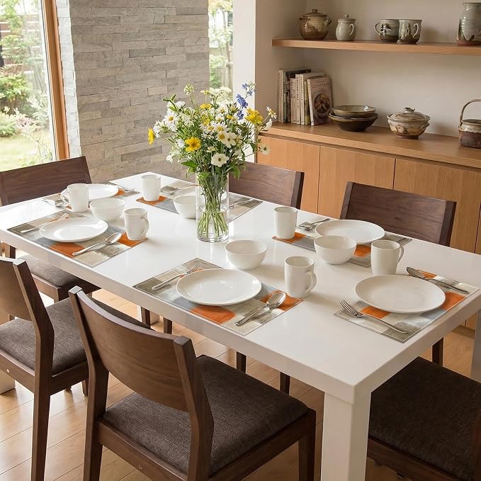 Emvency Farmhouse Placemats Set of 6, 12x18 Inch, Geometric Orange Neutral | - Image 7