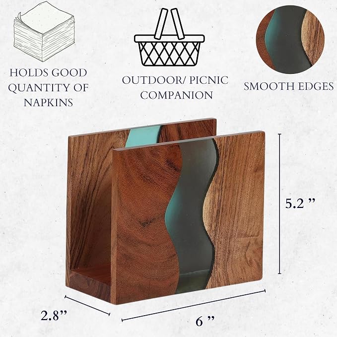 Acacia wood & Transparent Epoxy resin Napkin holder - Image 4