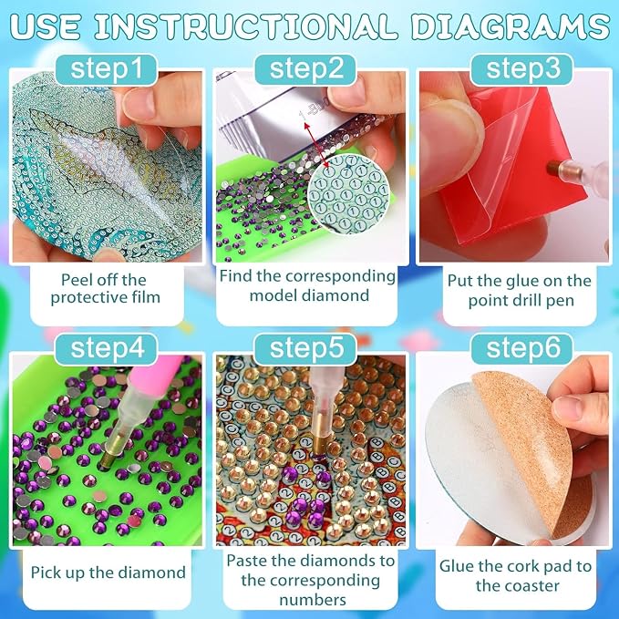 Ekuxom 8 Pcs Dragon Diamond Art Coasters Kits - Image 6