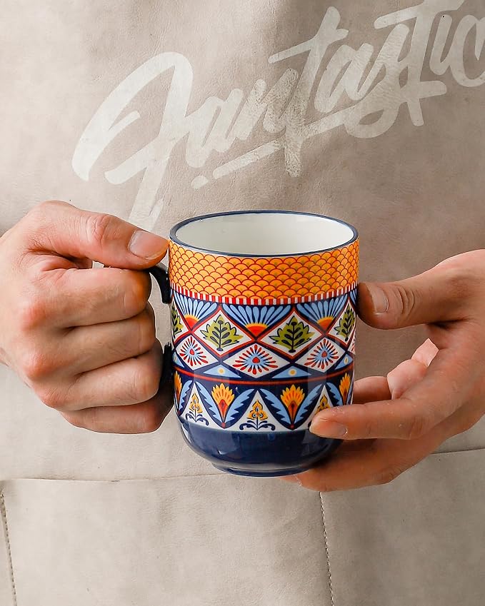 HENXFEN LEAD Boho Ceramic Coffee Mugs Set of 6, 14 oz | Assorted Patterns - Image 6