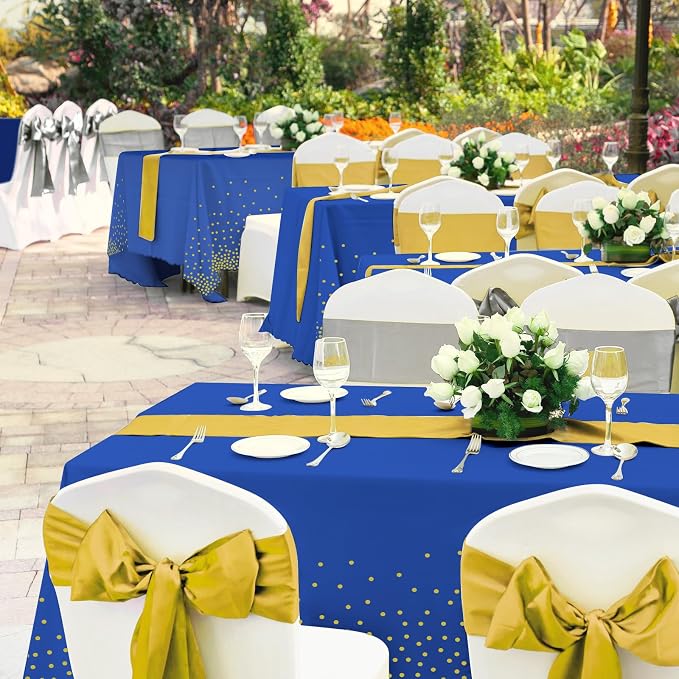 24 Pack Blue and Gold Tablecloth and Table Runner Party Decorations, Royal Blue - Image 8