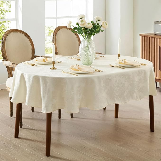Newbridge Barcelona Luxury Damask Fabric Tablecloth, 60” Wide x 84” Oval - Image 5