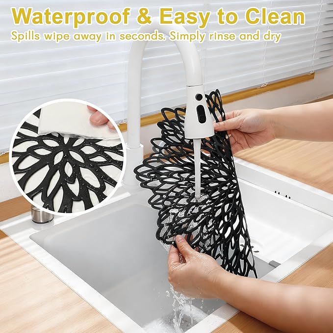 Set of 6 Round Placemats Black, Heat-Resistant PVC Table Mats - Image 3