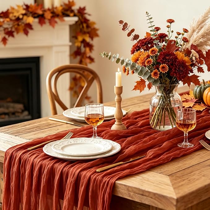 6Pcs Fall Table Runner, 10FT Thanksgiving Cheesecloth Table Runner 35*120inch - Image 5