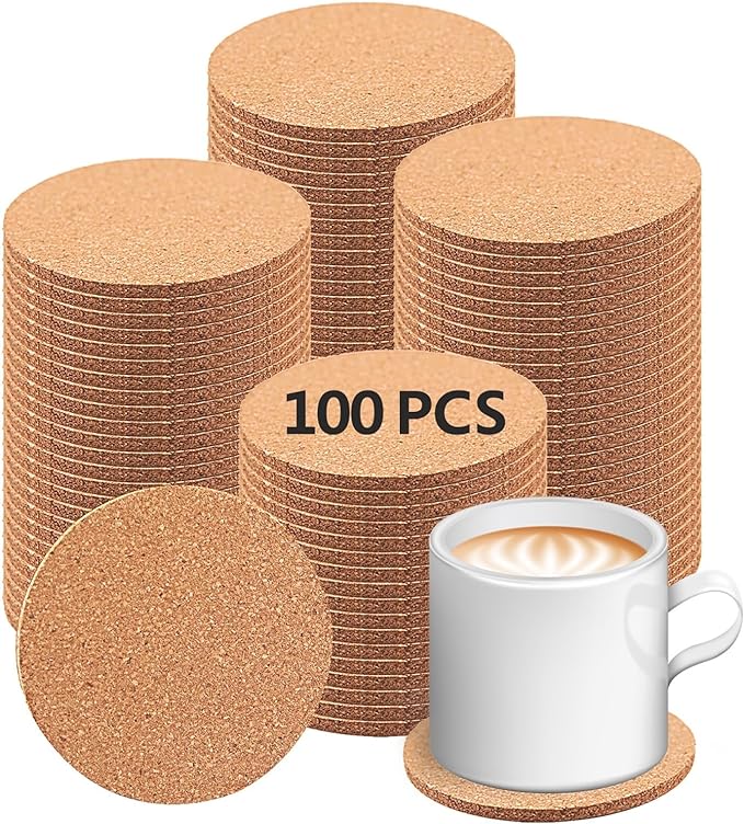 100 pcs Cork Coasters for Drinks, Bulk Blank Coasters DIY Crafts, Heat-Resistant by Anpuimult
