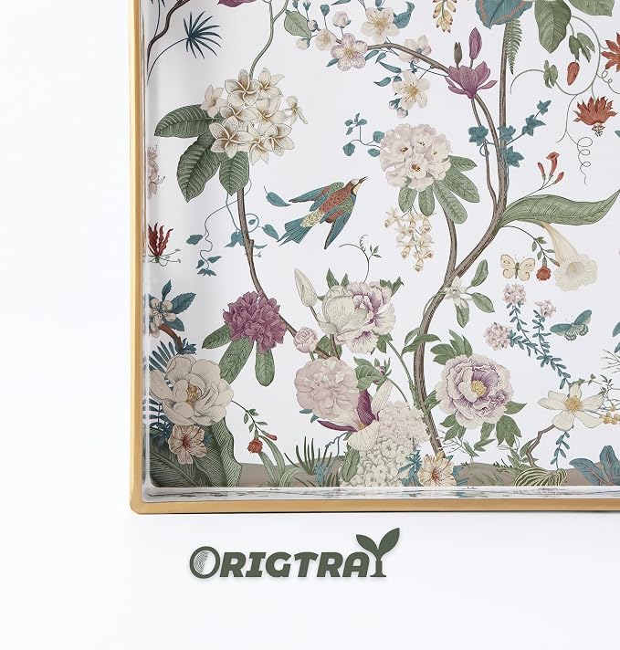 Serving Tray with Handles, Rectangular Plastic Tray 15.75x11.81 Inch, Floral - Image 2