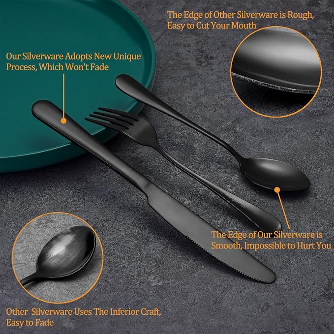 40 Pcs Black Silverware Set, Stainless Steel Flatware Set - Image 4