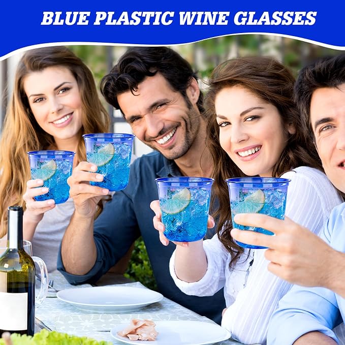 KesaPlan 100Pcs 12oz Blue Plastic Party Cups, Disposable Wine Cocktail Cups | - Image 6