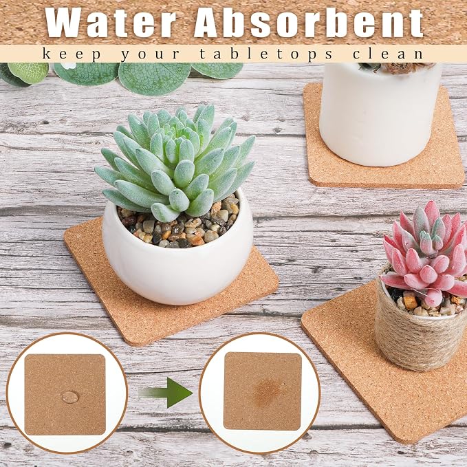 12 PCS Square Cork Coasters, Absorbent Square Coasters, Cork Coaster - Image 4