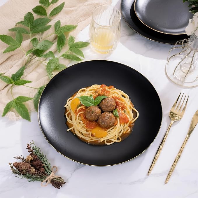 EI 80pcs Black and Gold Dinner Plates Disposable 10.25inch, Plastic Party - Image 2